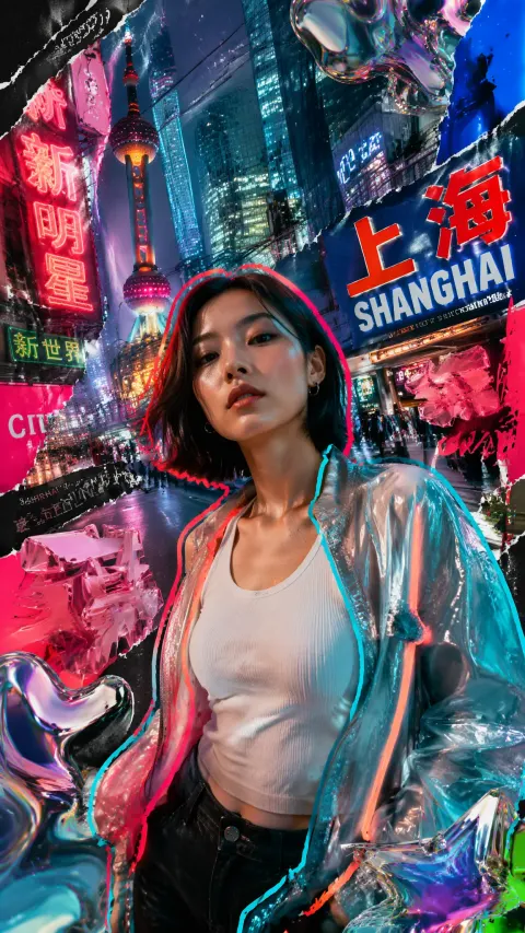 Shanghai Chic Mixed Media Collage