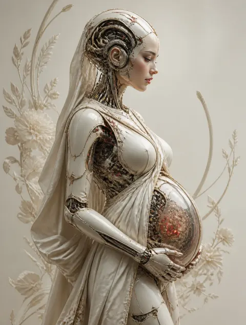 Futuristic Biomechanical Maternity Portrait Art