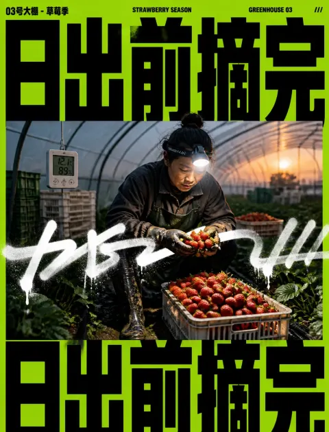 Neon Strawberry Harvest Poster Design