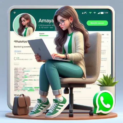 Young Girl Coding Beside 3D WhatsApp Logo Illustration