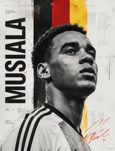 Minimalist Black White Musiala Editorial Poster