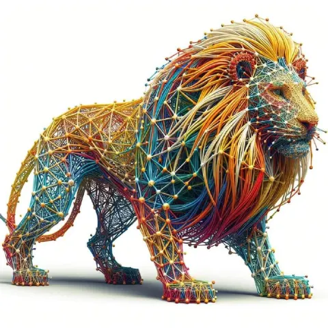 Roaring Lion Outlined in Airy Silk Ribbon Struts