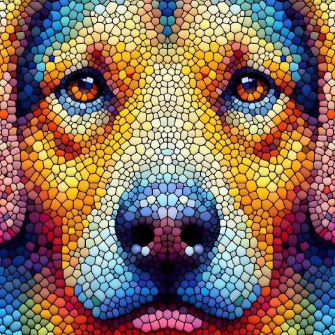 Dog Face Close-Up in Colorful Tessellation Tiles