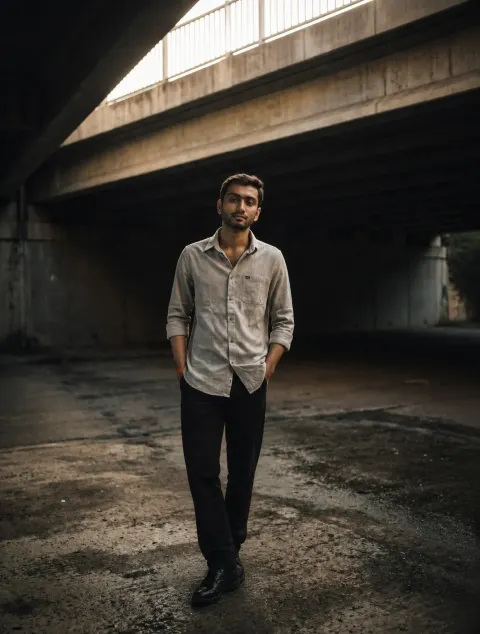 Solitary Figure Under Overpass