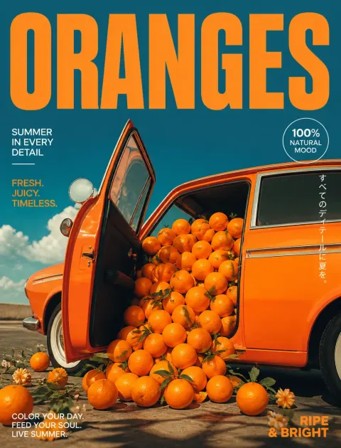 Vintage Car Overflowing with Fresh Oranges