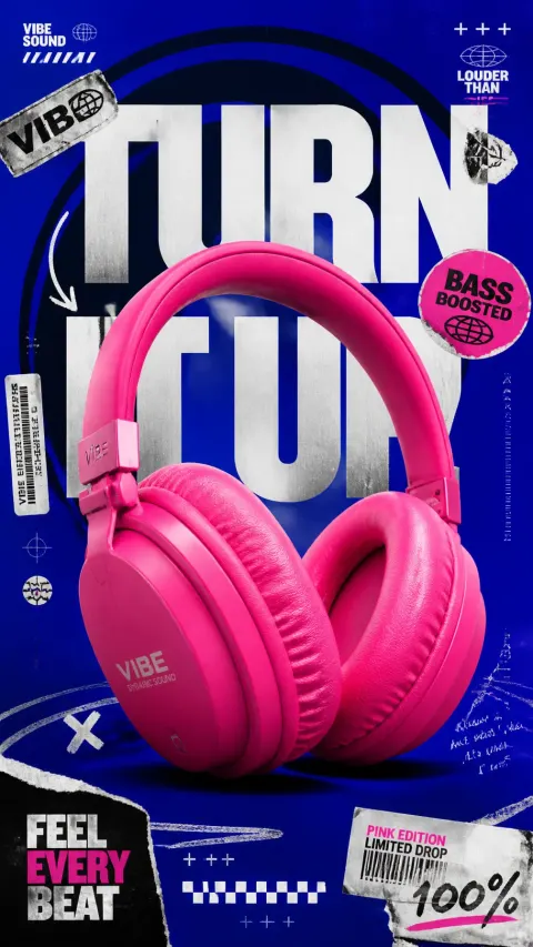 Neon Pink Streetwear Headphones Poster