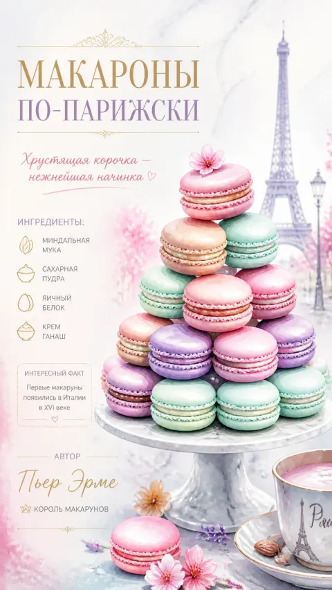 French Macarons Watercolor Illustration
