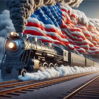 Steam Train with American Flag Smoke