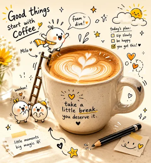 Doodle Adventure in Latte Cup