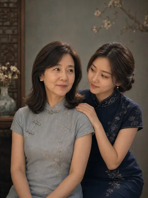 Vintage Qipao Mother-Daughter Portrait