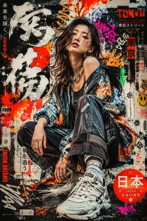 Bold Japanese Graffiti Fashion Portrait