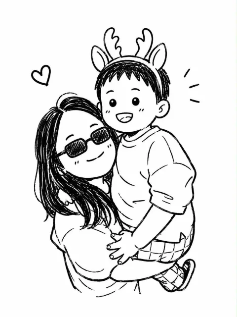 Cute Chibi Mother Child Doodle