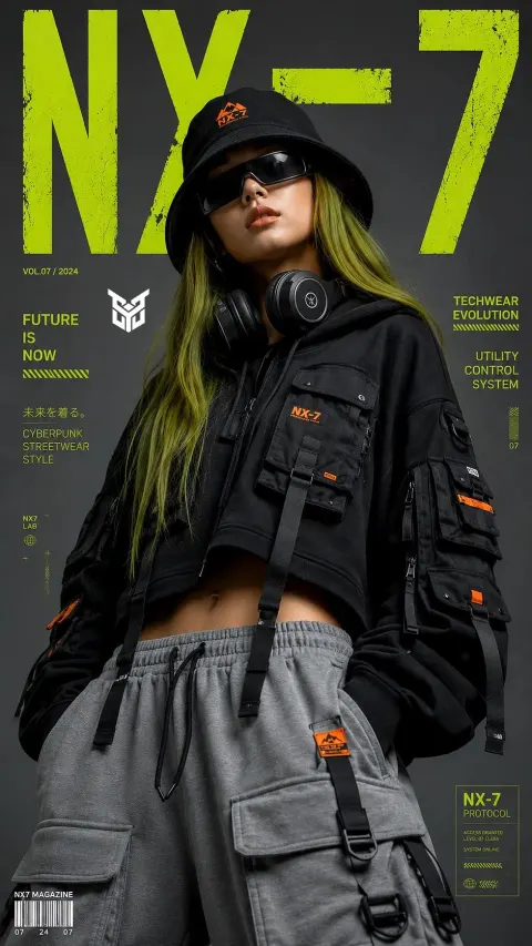 Cyberpunk Techwear Fashion Portrait