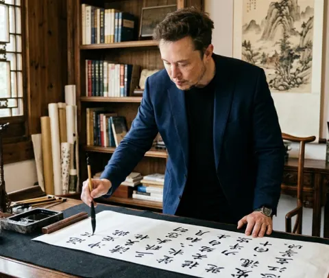 Elon Musk Writing Chinese Calligraphy