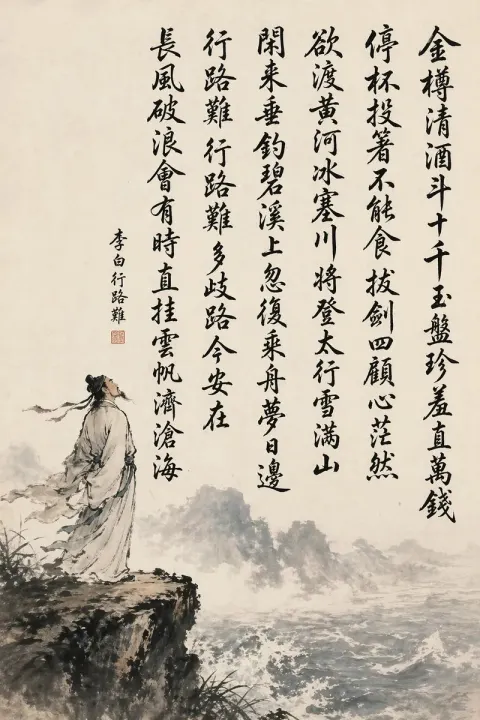Li Bai's 'Hard Road' Ink Scroll