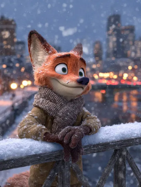 Fox on Snowy Bridge