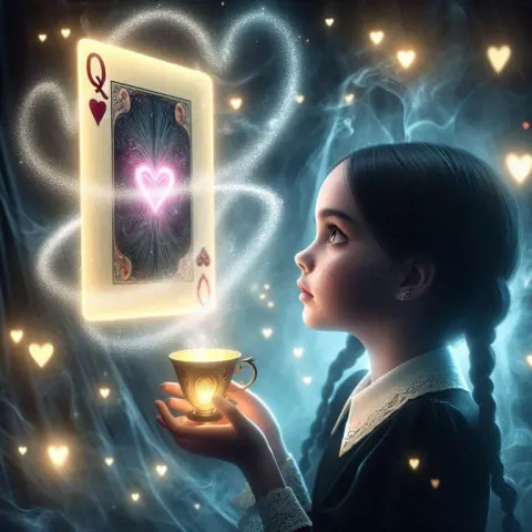 Princess with Glowing Cup Emerging from Card