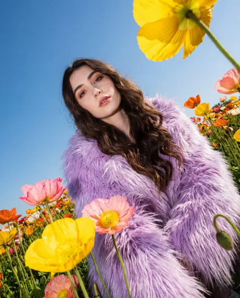 Vibrant Flower Field Fashion Portrait