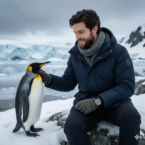Touching King Penguin In Antarctic