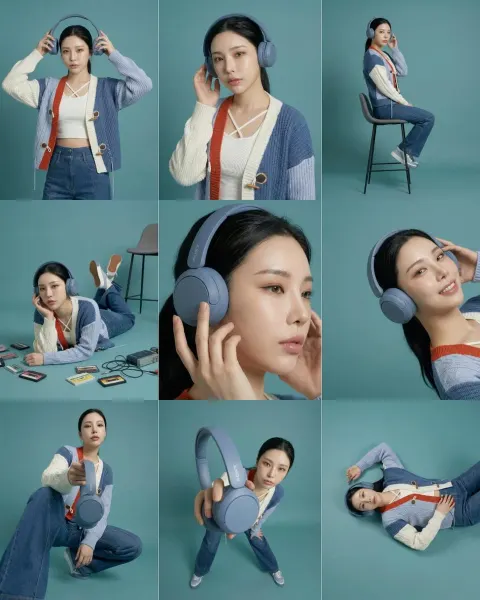 Blue Headphones Grid Photography