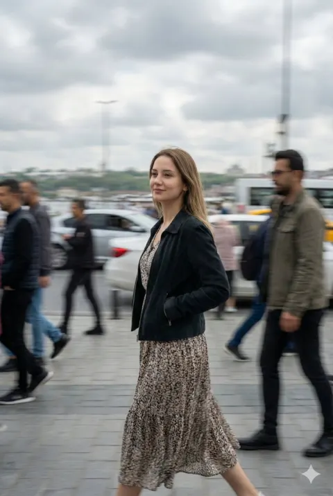 Turkish Girl in Crowded Street