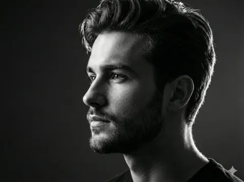 Cinematic Black White Side Portrait