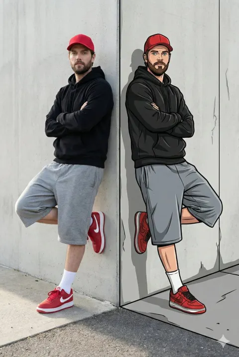 Split-Reality Street Art Portrait