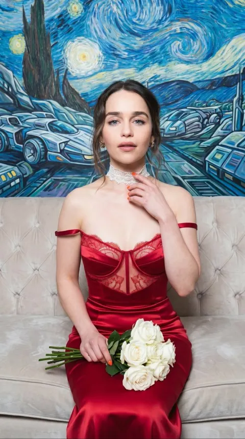 Alluring Red Satin Boudoir Pose