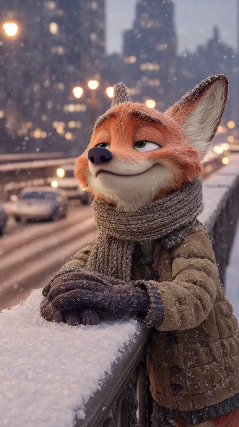Fox on Snowy Bridge