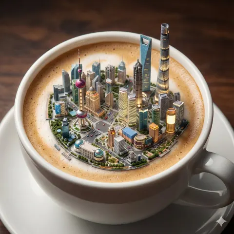 Miniature City in Coffee Cup