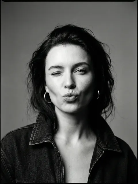 B&W Wink Portrait - Denim