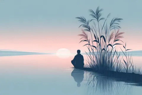 Solitary Figure by Sunrise Lake