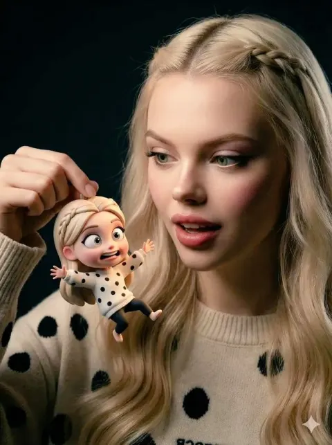 Real Person Holding Tiny Cartoon Self