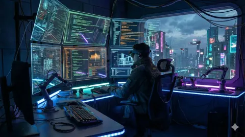 Cyberpunk AI Coding Workspace