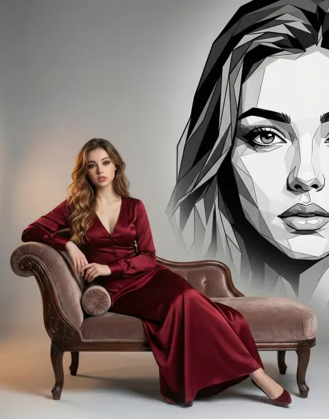 Elegant Woman Portrait on Vintage Velvet