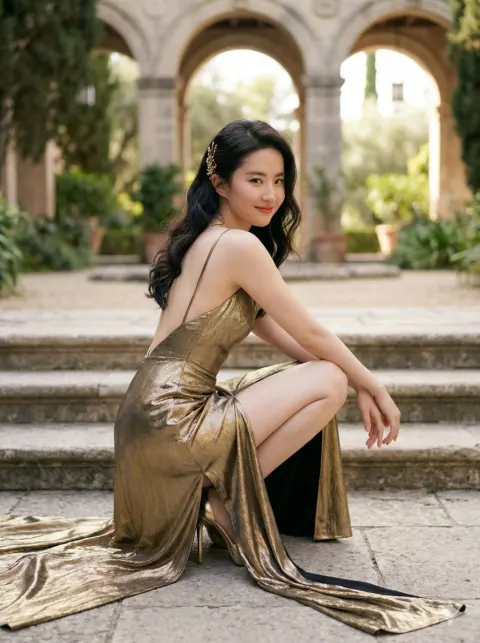 Gold Gown Courtyard Portrait Shoot