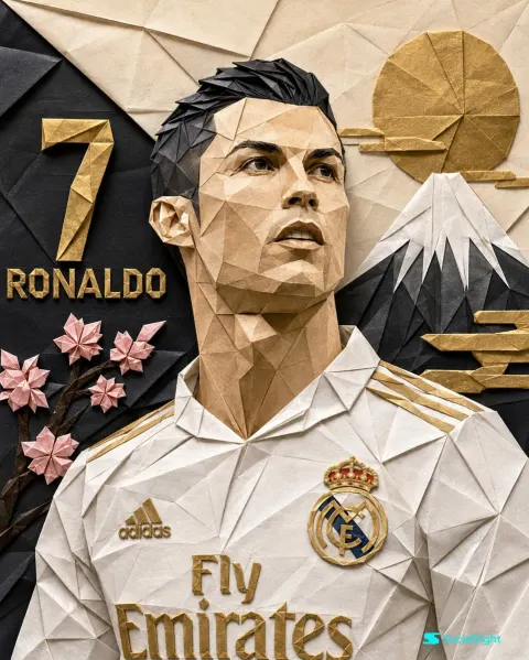 Ultra-Detailed Ronaldo Origami Portrait
