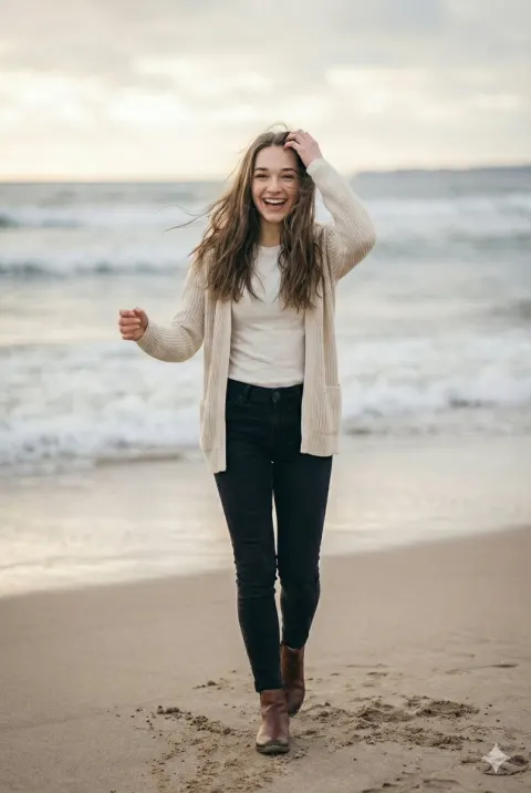 Winter Beach Cinematic Portrait