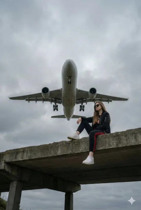 Cool Girl Under Low-Flying Giant