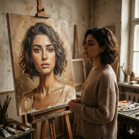 Gazing at Her Own Portrait