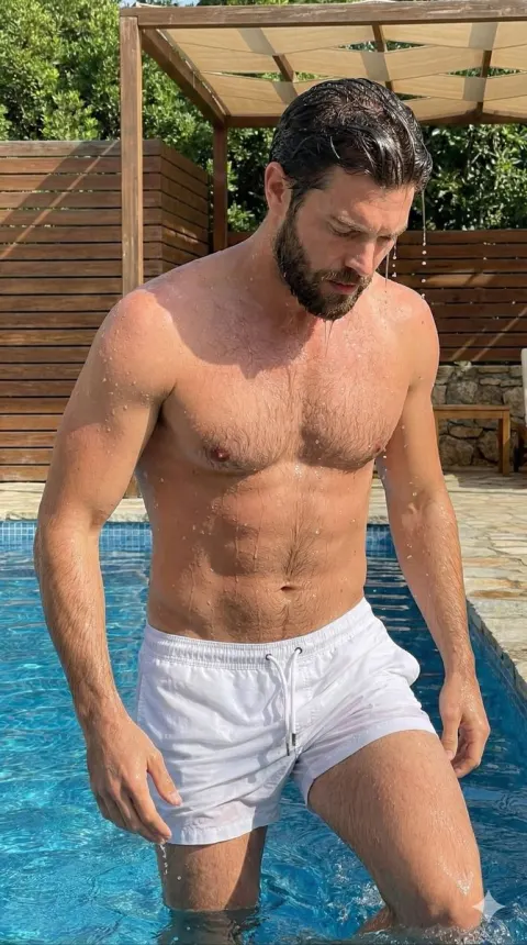 Handsome Man Emerging Pool