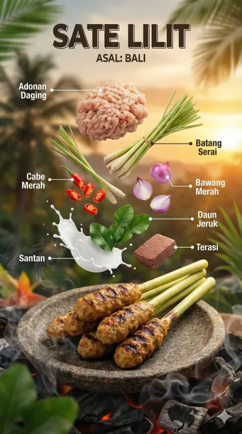 Floating Indonesian Food Composition