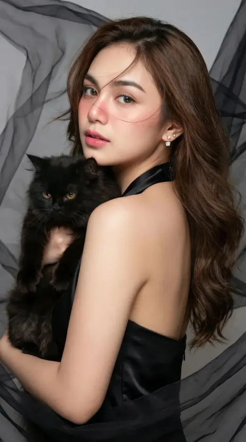 Mysterious Lady with Black Cat