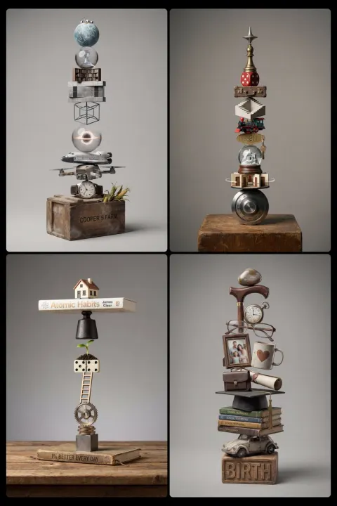 Ten Objects Vertically Stacked