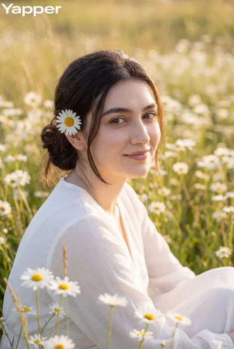 Golden Hour Daisy Meadow Portrait