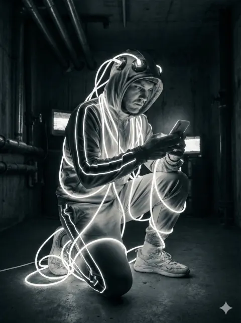 Cyberpunk Digital Human Wrapped In Cables