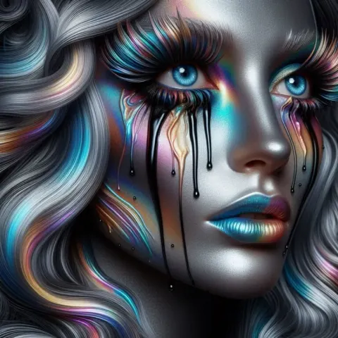 Surreal Woman with Multicolor Iridescent Skin