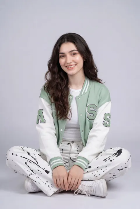 Pastel Varsity Jacket Studio Portrait