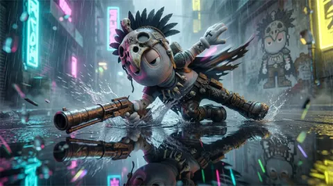Cyberpunk Neon Rain Slide Action