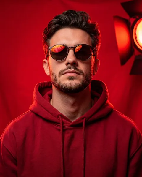Bold Red Hoodie Portrait